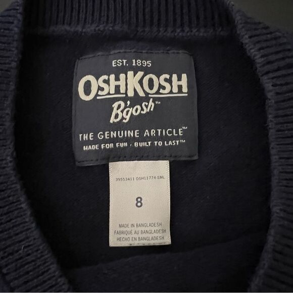 OshKosh B'Gosh Sweater Boys Size 8 Navy Blue Dinosaur Dino Crew Neck Cotton - Picture 5 of 8